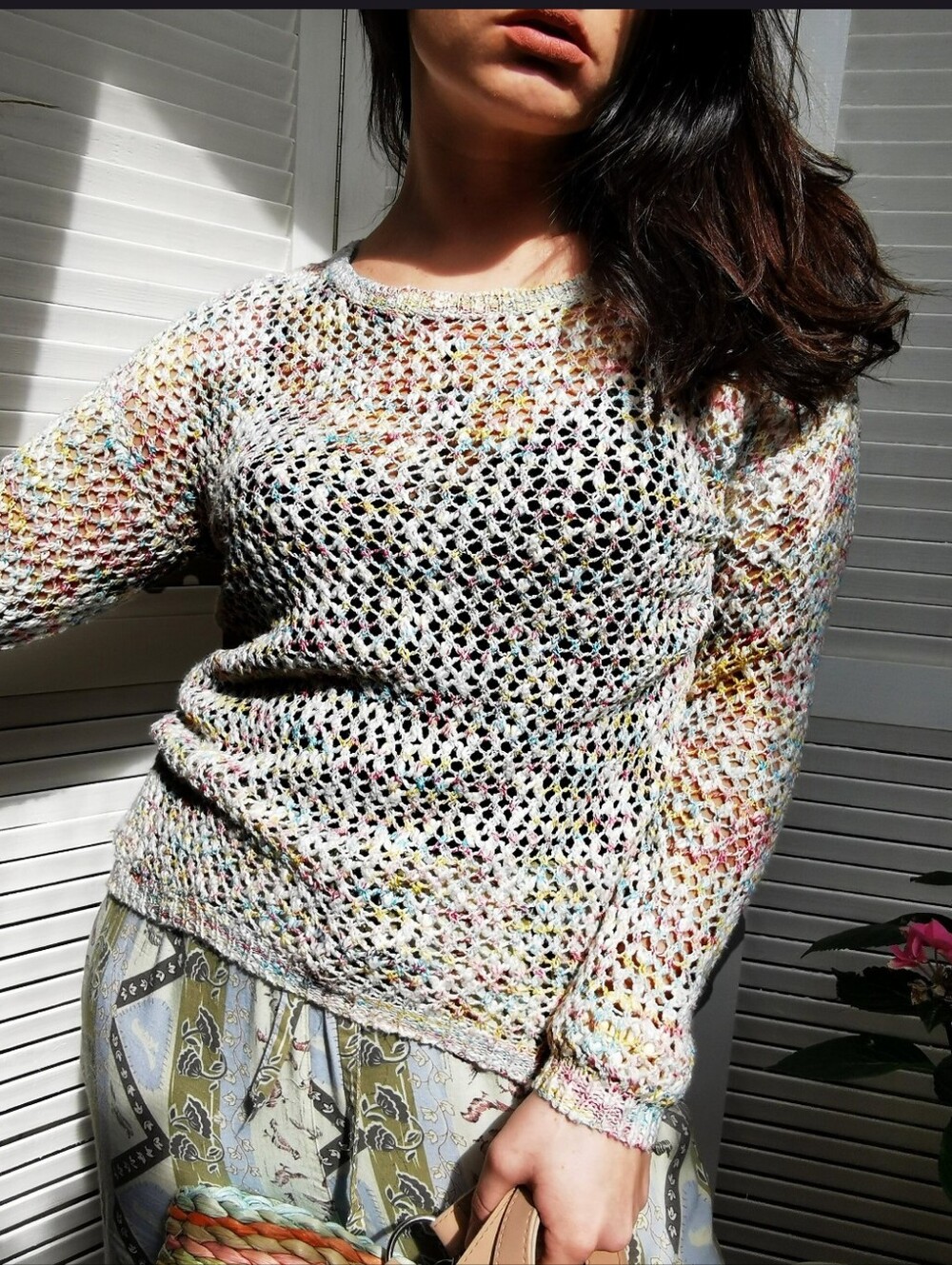 Vintage 90's Multicolor Open-Knit Sweater - Women's